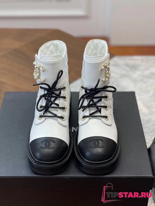 Chanel Lace-ups leather boots in white/black - 1