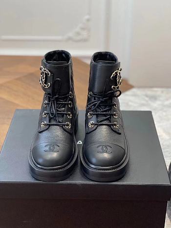 Chanel Lace-ups leather boots in black