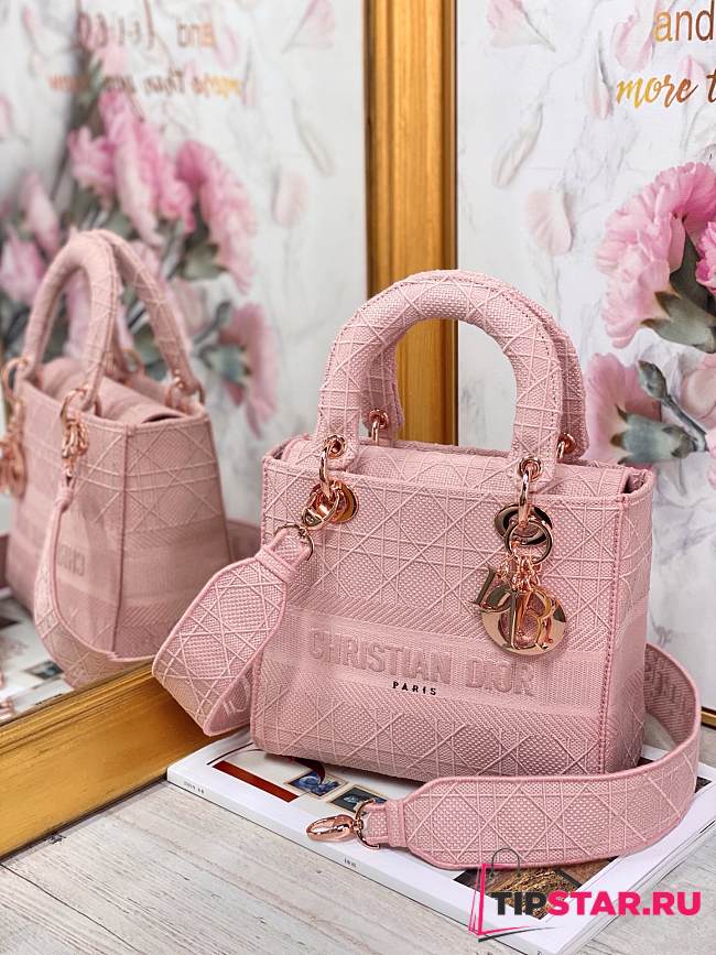 Dior medium Lady D-lite bag in light pink M0565 24cm - 1