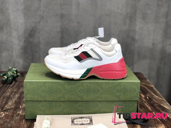 Gucci Rhyton sneaker green and red web in white leather - 1