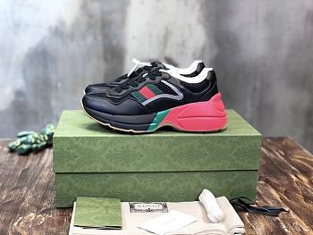 Gucci Rhyton sneaker green and red web in black leather