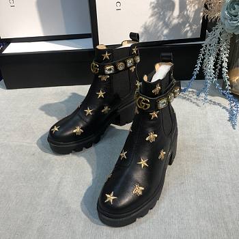 Gucci Embroidered leather ankle boot with belt