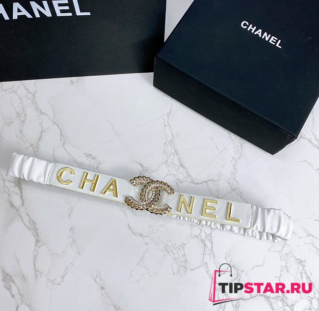 Chanel leather belt white 3cm - 1