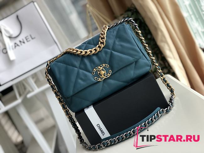 Chanel 19 handbag calfskin in blue 26cm - 1