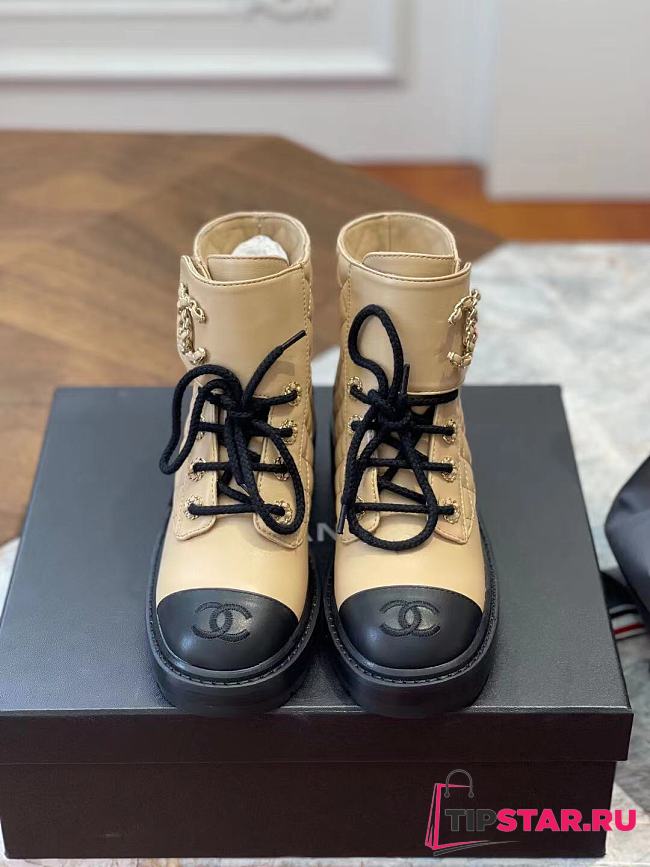 Chanel Lace-ups leather boots in beige/black - 1