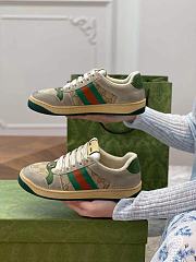 Gucci Screener leather sneaker green and orange web with vintage effect - 4