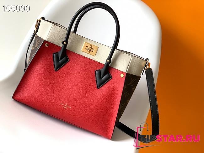 LV On My Side MM grained calf leather monogram canvas in red M53824 30.5cm - 1