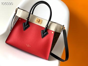 LV On My Side MM grained calf leather monogram canvas in red M53824 30.5cm