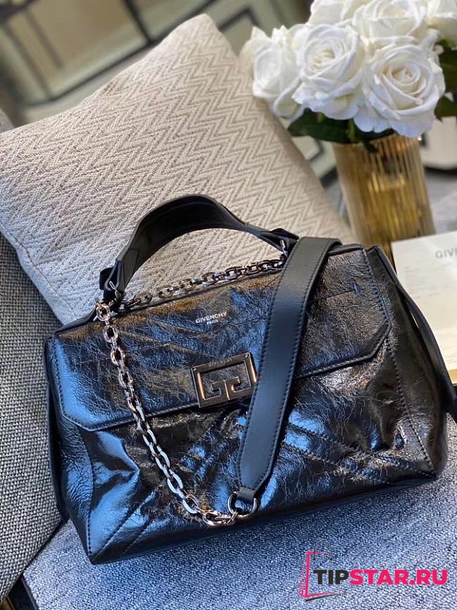 Givenchy ID quilted crinkled glossed-leather bag black/silver 29cm - 1