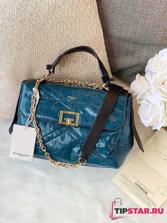 Givenchy ID quilted crinkled glossed-leather bag blue 29cm - 1