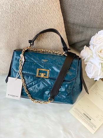 Givenchy ID quilted crinkled glossed-leather bag blue 29cm
