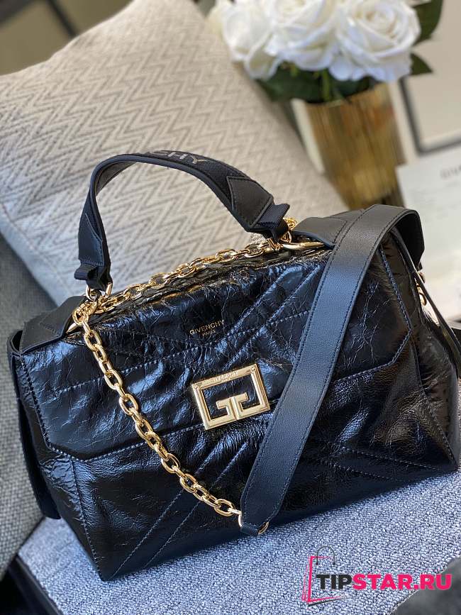 Givenchy ID quilted crinkled glossed-leather bag black 29cm - 1