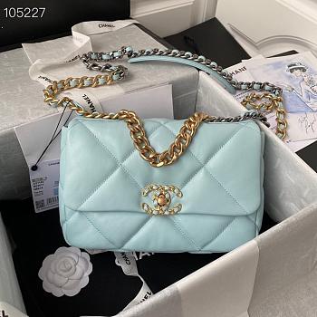 Chanel 19 handbag calfskin in light blue 26cm