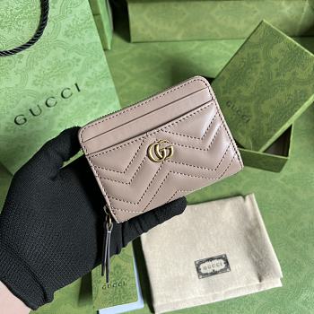 Gucci GG Marmont matelassé zip card case dusty pink leather 671772 11.5cm
