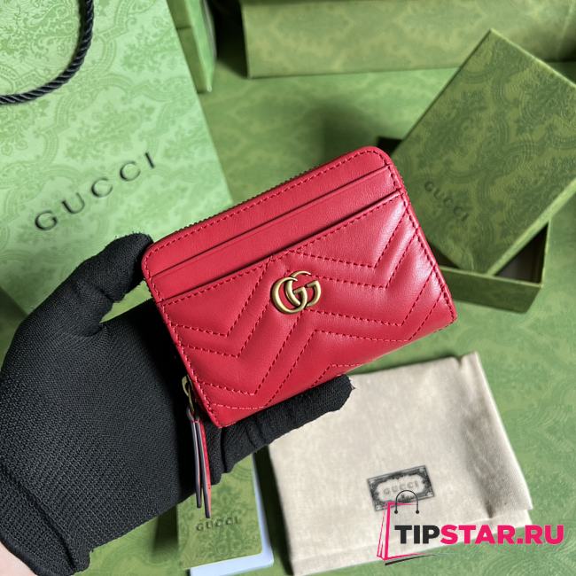 Gucci GG Marmont matelassé zip card case red leather 671772 11.5cm - 1
