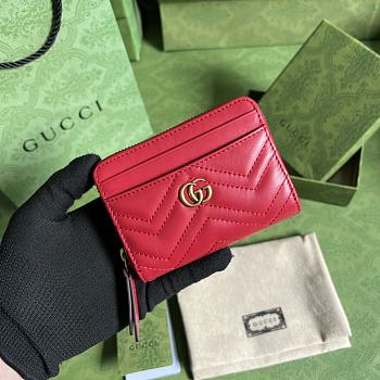 Gucci GG Marmont matelassé zip card case red leather 671772 11.5cm