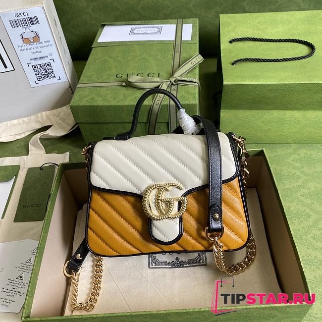 Gucci GG Marmont mini top handle bag in white and yellow leather 583571 21cm - 1