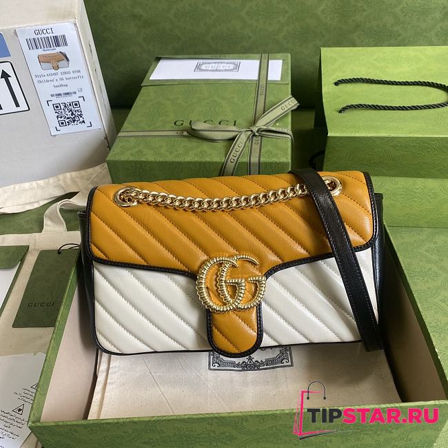 Gucci GG Marmont small shoulder bag white and yellow leather 443497 26cm - 1