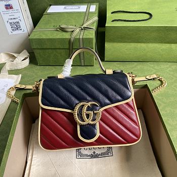 Gucci GG Marmont mini top handle bag in blue and red leather 583571 21cm