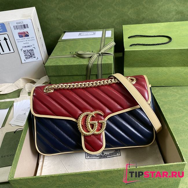 Gucci GG Marmont small shoulder bag blue and red leather 443497 26cm - 1