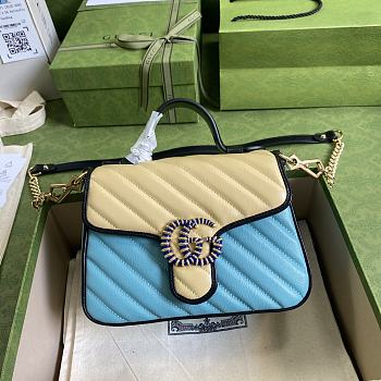 Gucci GG Marmont mini top handle bag in butter and pastel blue leather 583571 21cm