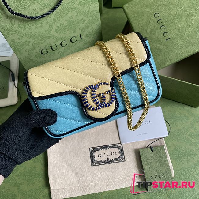 GG Marmont super mini bag in butter and pastel blue leather 574969 16.5cm - 1