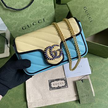 GG Marmont super mini bag in butter and pastel blue leather 574969 16.5cm