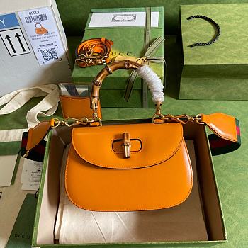 Gucci Small top handle bag with Bamboo marigold yellow leather 675797 21cm