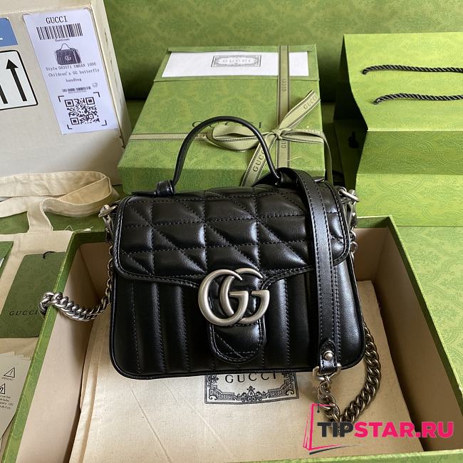 GG Marmont mini top handle bag black leather 583571 21cm - 1