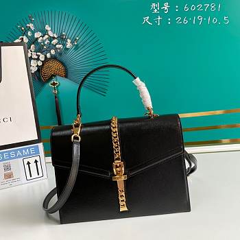 Gucci Sylvie 1969 small top handle bag in black leather 602781 26cm