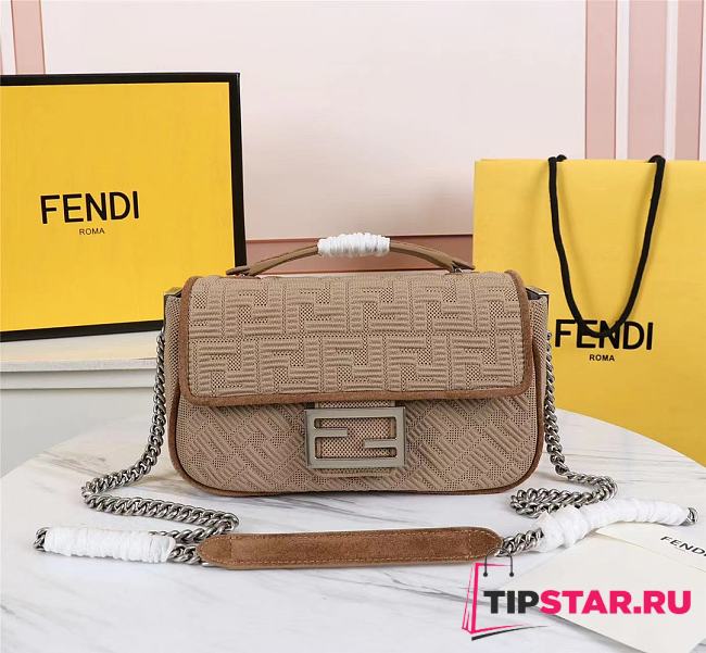 Fendi Midi baguette chain beige FF fabric bag 8BR793AHW5F1F2L 24cm - 1