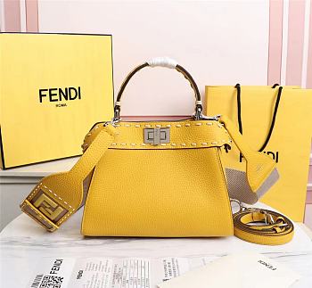 Fendi Peekaboo iconic mini yellow full grain leather bag 8BN244AFQ8F1B10 23cm