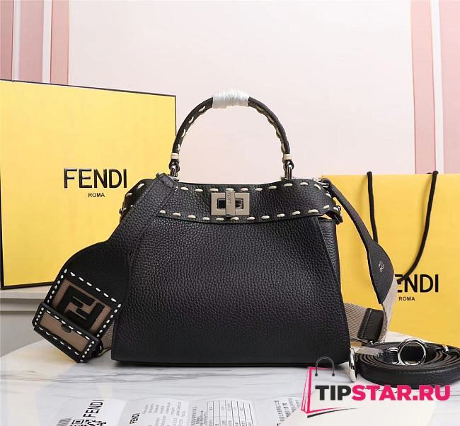 Fendi Peekaboo iconic mini black full grain leather bag 8BN244 23cm - 1