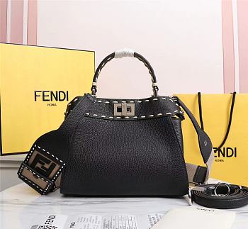 Fendi Peekaboo iconic mini black full grain leather bag 8BN244 23cm