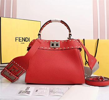Fendi Peekaboo iconic mini red full grain leather bag 8BN244AFQ8F0PG3 23cm