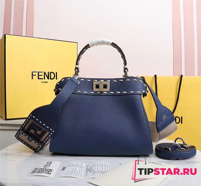 Fendi Peekaboo iconic mini blue full grain leather bag 8BN244AFQ8F1FPQ 23cm - 1