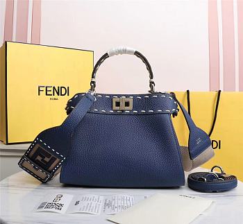 Fendi Peekaboo iconic mini blue full grain leather bag 8BN244AFQ8F1FPQ 23cm