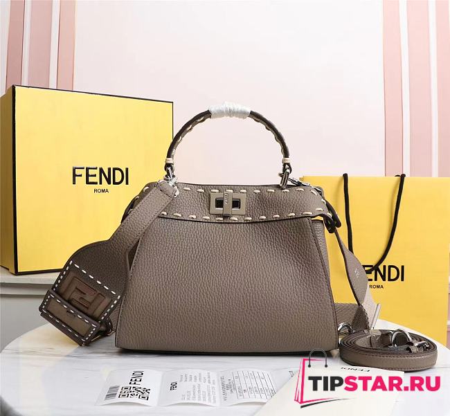 Fendi Peekaboo iconic mini grey full grain leather bag 8BN244AFQ8F1F20 23cm - 1