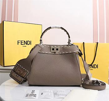 Fendi Peekaboo iconic mini grey full grain leather bag 8BN244AFQ8F1F20 23cm