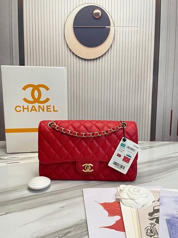 Chanel Classic handbag grained calfskin with gold-metal/red A58600 25cm