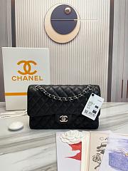Chanel Classic Flap Bag Black Grained Calfskin Silver Hardware 25.5x15.5x6.5 cm - 1