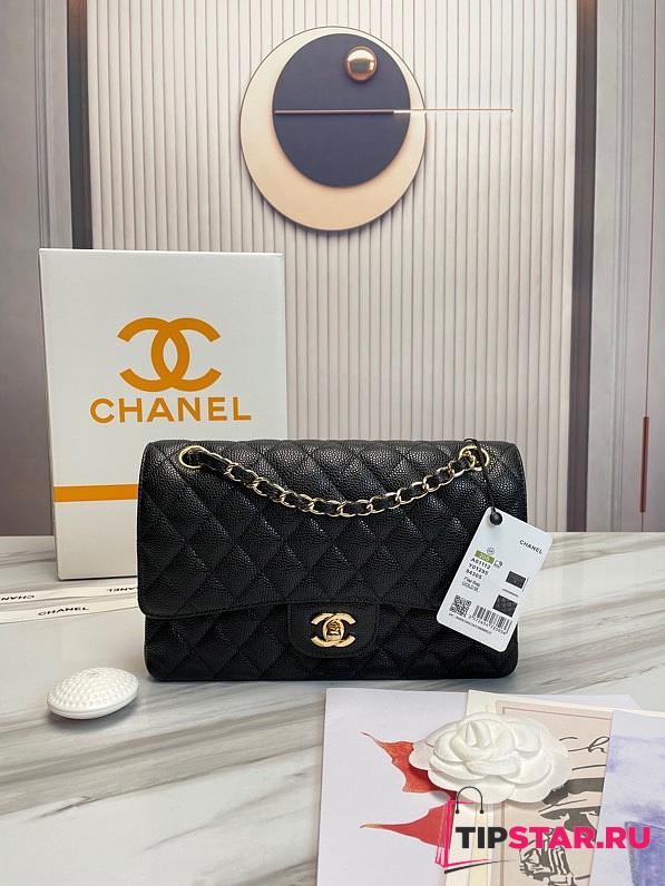 Chanel Classic Flap Bag Black Grained Calfskin Gold Hardware 25.5x15.5x6.5 cm - 1