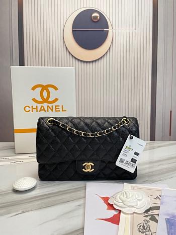 Chanel Classic Flap Bag Black Grained Calfskin Gold Hardware 25.5x15.5x6.5 cm
