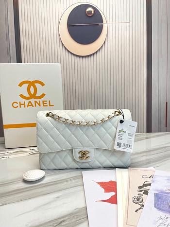 Chanel Classic handbag grained calfskin with gold-metal/white A58600 25cm