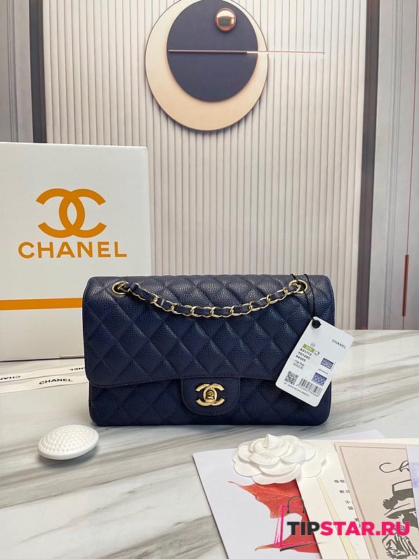 Chanel Classic handbag grained calfskin with gold-metal/blue navy A58600 25cm - 1