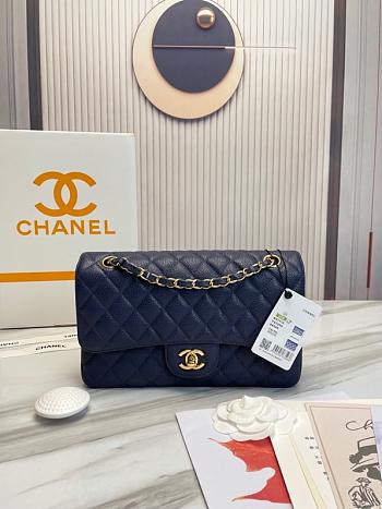 Chanel Classic handbag grained calfskin with gold-metal/blue navy A58600 25cm
