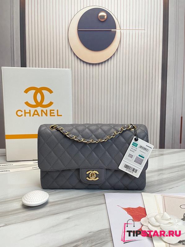 Chanel Classic handbag grained calfskin with gold-metal/dark gray A58600 25cm - 1