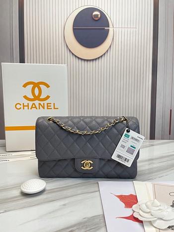 Chanel Classic handbag grained calfskin with gold-metal/dark gray A58600 25cm