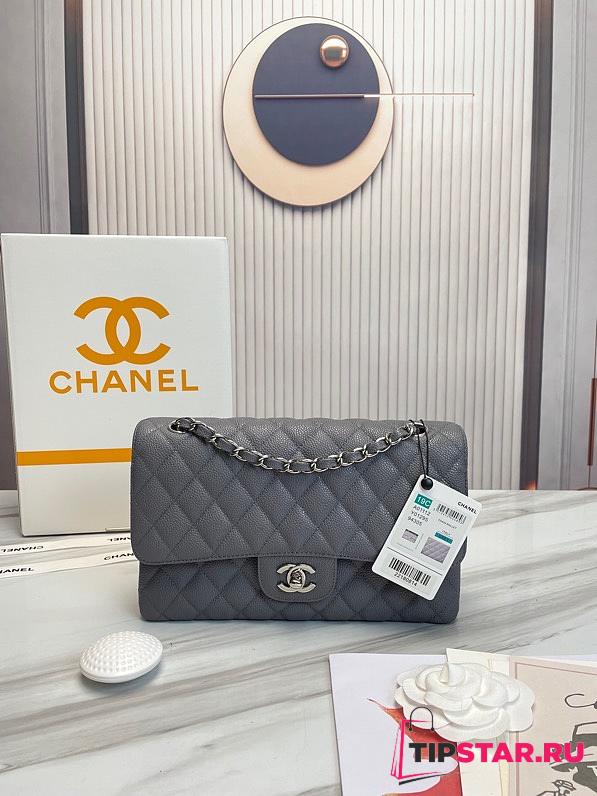 Chanel Classic handbag grained calfskin with silver-metal/dark gray A58600 25cm - 1