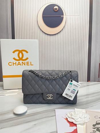 Chanel Classic handbag grained calfskin with silver-metal/dark gray A58600 25cm